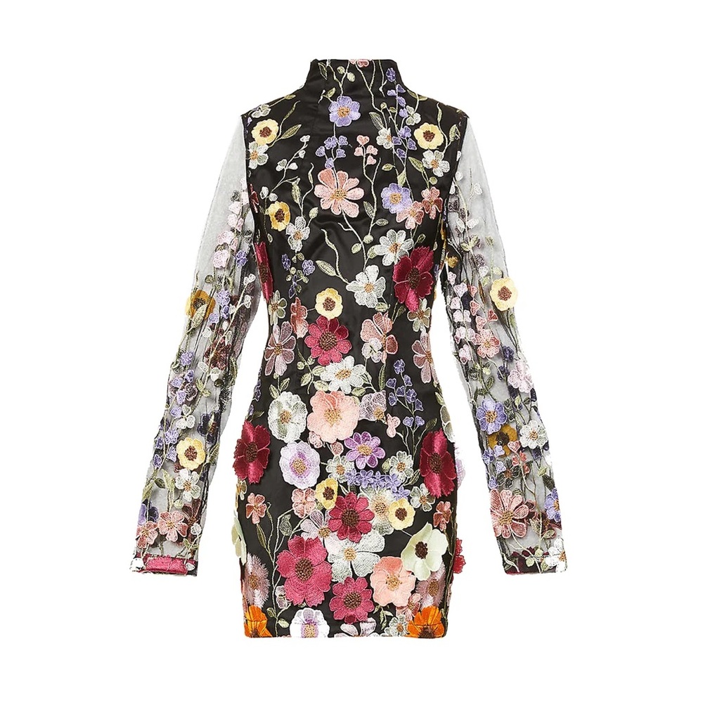 Taylor Swift inspired Amy Lynn MAEVA BLACK FLORAL MOTIF MINI DRESS